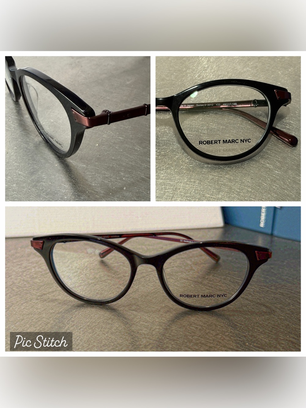 Robert Marc #2012 Acetate/Titanium Cat-Eye Glasses, Black Onyx, 49MM, NWT, $595